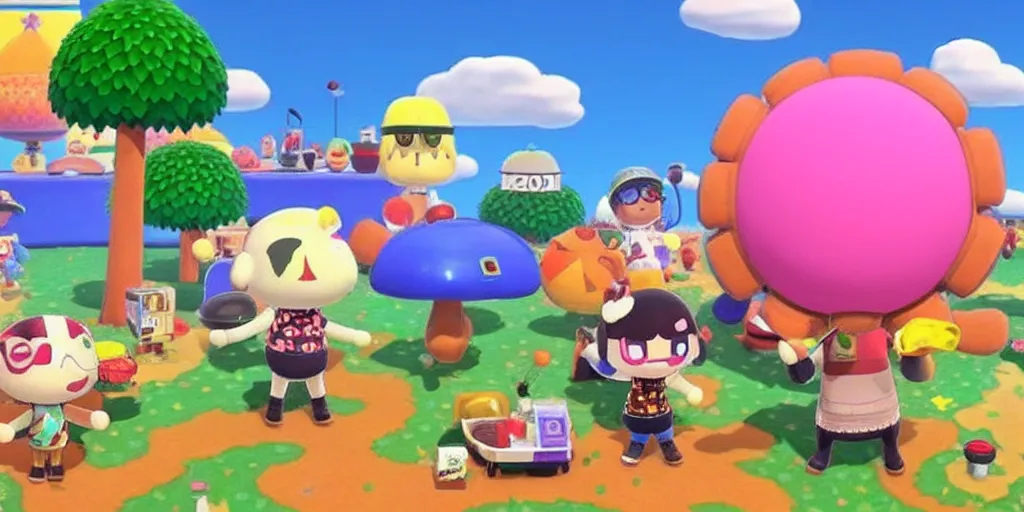 Prompt: Katamari Damacy rolling up an Animal Crossing island