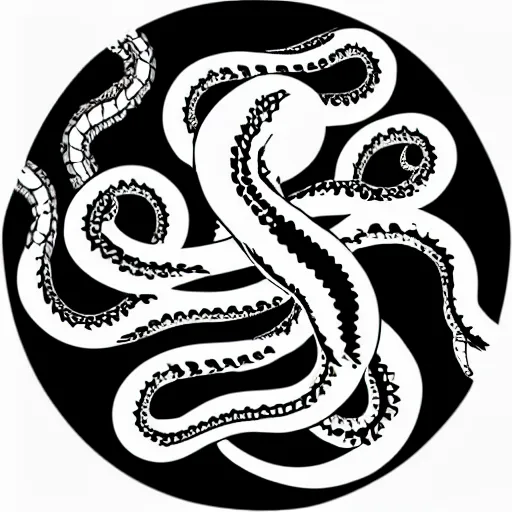 Image similar to an emblem containing a kraken in the center, with snakes as tentacles, 4k