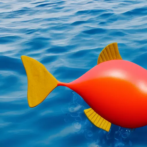 Image similar to a fish floating away from the sea tied to a ballon