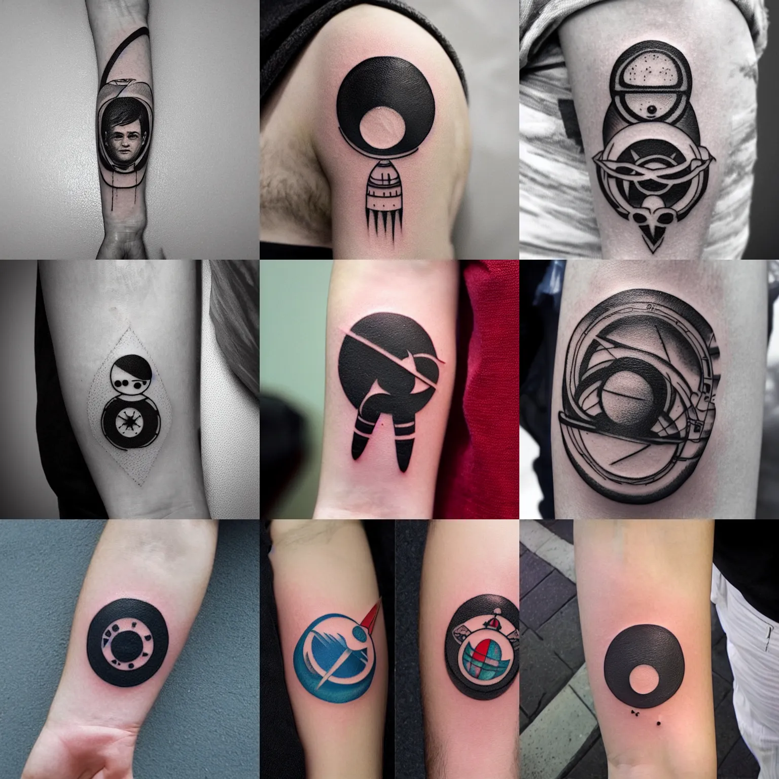 Prompt: minimal tattoo about a cosmonaut