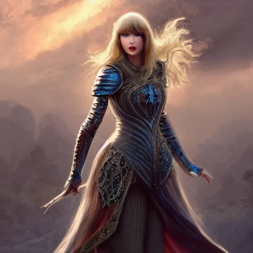 Image similar to the picture of taylor swift in a knight armor, epic fantasy art, mystical, mystic atmosphere, mythology, photo realistic, high detail, ultra realistic, hyper realistic, high definiton, 4 k uhd,