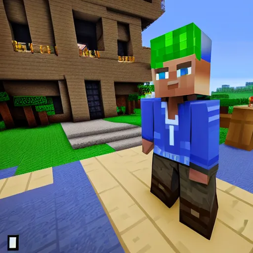 Image similar to blocky minecraft steve in fortnite lobby