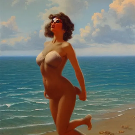 Prompt: a Luis Ricardo Falero painting of a day at the beach amid the apocalypse