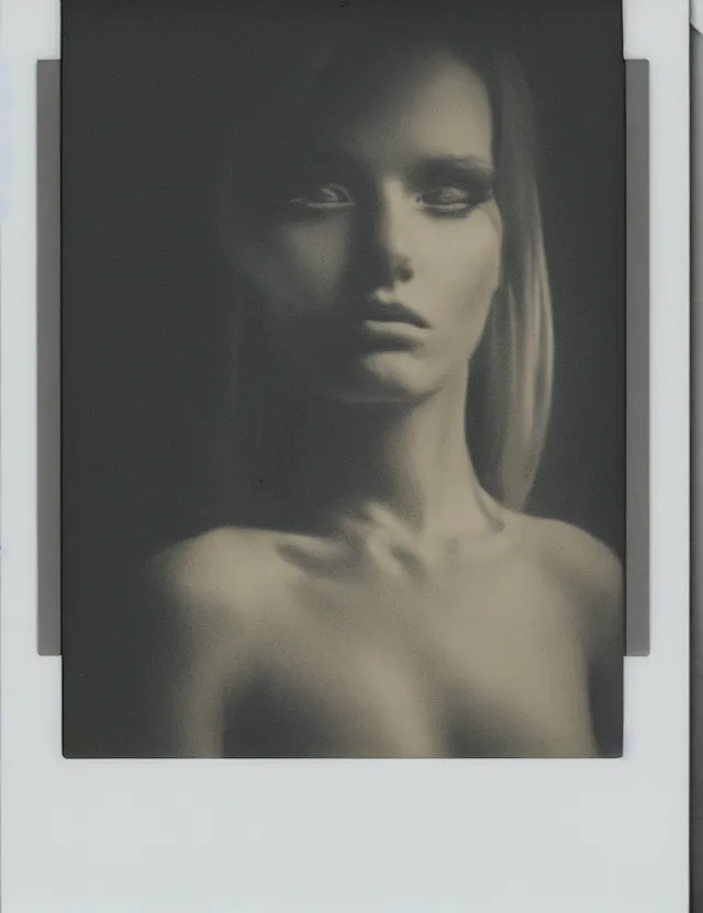 Prompt: polaroid photo with flash, beautiful albinist model, polaroid photo bleached strong lights, kodak film stock, hyper real, stunning moody cinematography, with anamorphic lenses, by maripol, detailed