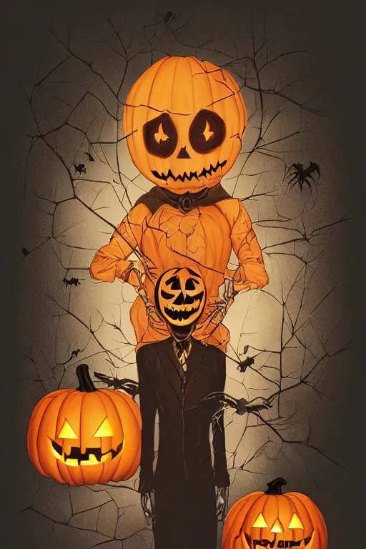 Image similar to a scarecrow with jack - o - lantern head, full body, big two toned eyes, halloween, horror, intricate details, cinematic, epic, realistic, anatomy, tomer hanuka, uplight, artstation, photorealistic, scary