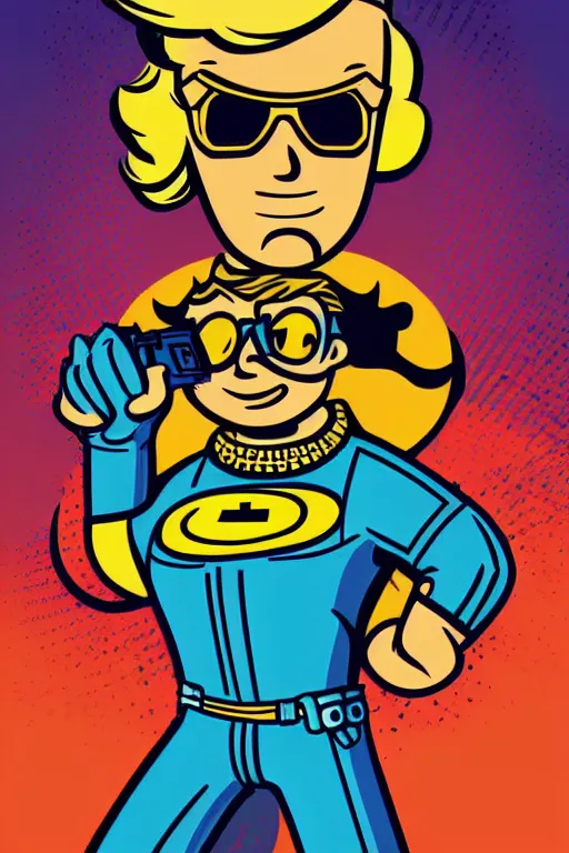 Image similar to fallout 7 6 retro futurist illustration art by butcher billy, sticker, colorful, illustration, highly detailed, simple, smooth and clean vector curves, no jagged lines, vector art, smooth andy warhol style