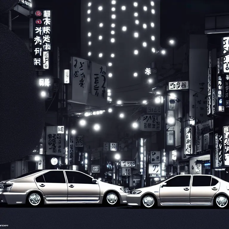 Image similar to Toyota Aristo, detailed-wheels, Shibuya prefecture, cinematic lighting, photorealistic, highly detailed, night photography