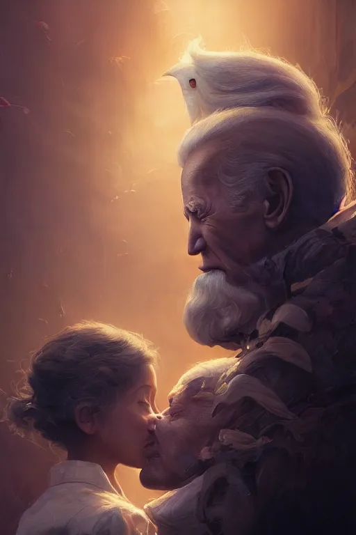 Prompt: beautiful portrait of Joe Biden sniffing young maiden's hair, Cinematic lighting, ultra realistic 3D, beautifully lit, ray traced, octane render by Peter Mohrbacher and Peter Gric