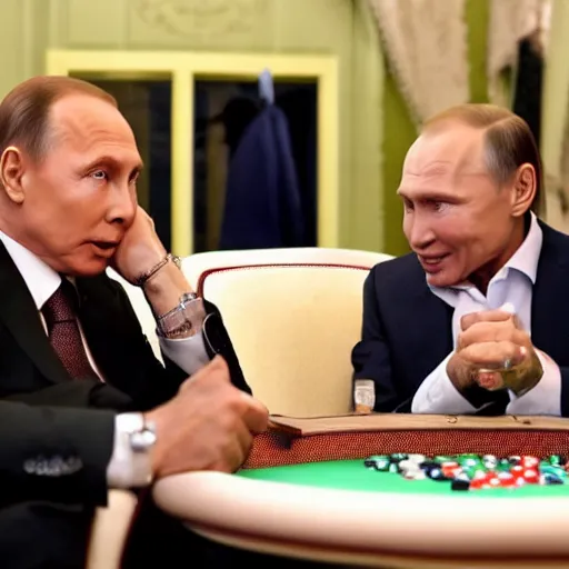 Image similar to a photo of Berlusconi play poker with Putin