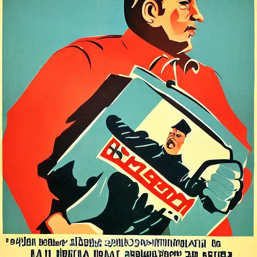 Image similar to soviet propaganda poster of a big bellied trucker