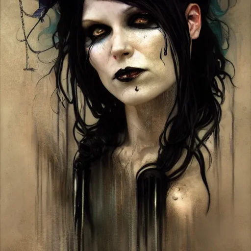 Prompt: wyona rider as death from sandman, gentle smile, by cedric peyravernay, alphonse mucha, by jeremy mann, by lecouffe deharme, goth chic, soft lightning, eyeliner, punk rock, high detailed, 8 k