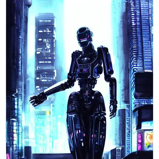 Prompt: photo of a menacing cyberpunk robot in future japan at night, 15mm sigma, concept art, fine details, Anime, cinematic lighting, ghost-in-the-shell, cyberpunk,sci-fi, fantasy, intricate, elegant, highly detailed, digital painting, artstation, concept art, smooth, sharp focus, illustration, art by artgerm and greg rutkowski