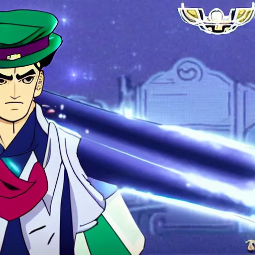 Image similar to jotaro from jojo's bizarre adventure in genshin impact game