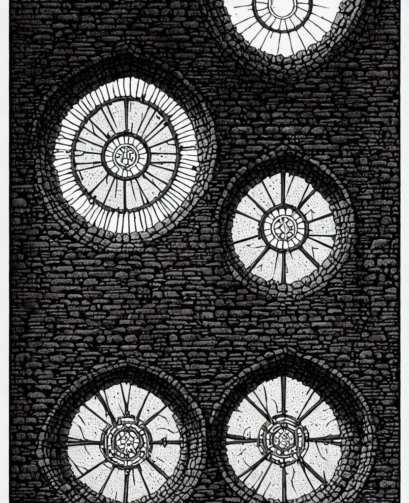 Image similar to stone wall inside of a majestic castle, round window, high details, intricately detailed, by vincent di fate, inking, 3 color screen print, masterpiece, trending on artstation,, sharp, details, hyper - detailed, hd, 4 k, 8 k