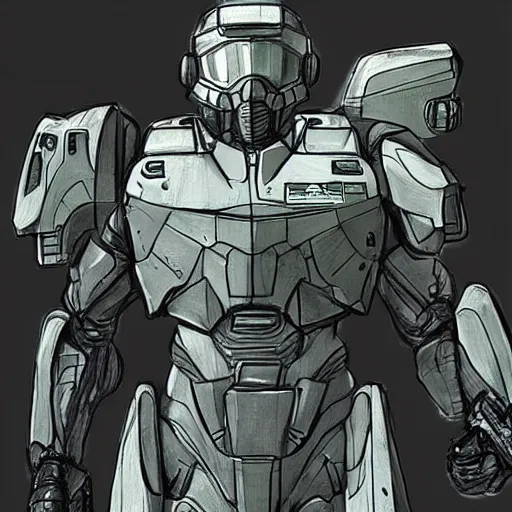 Prompt: A drawing of Master Chief, made by Yoji Shinkawa, highly detailed, trending on Artstation, concept art