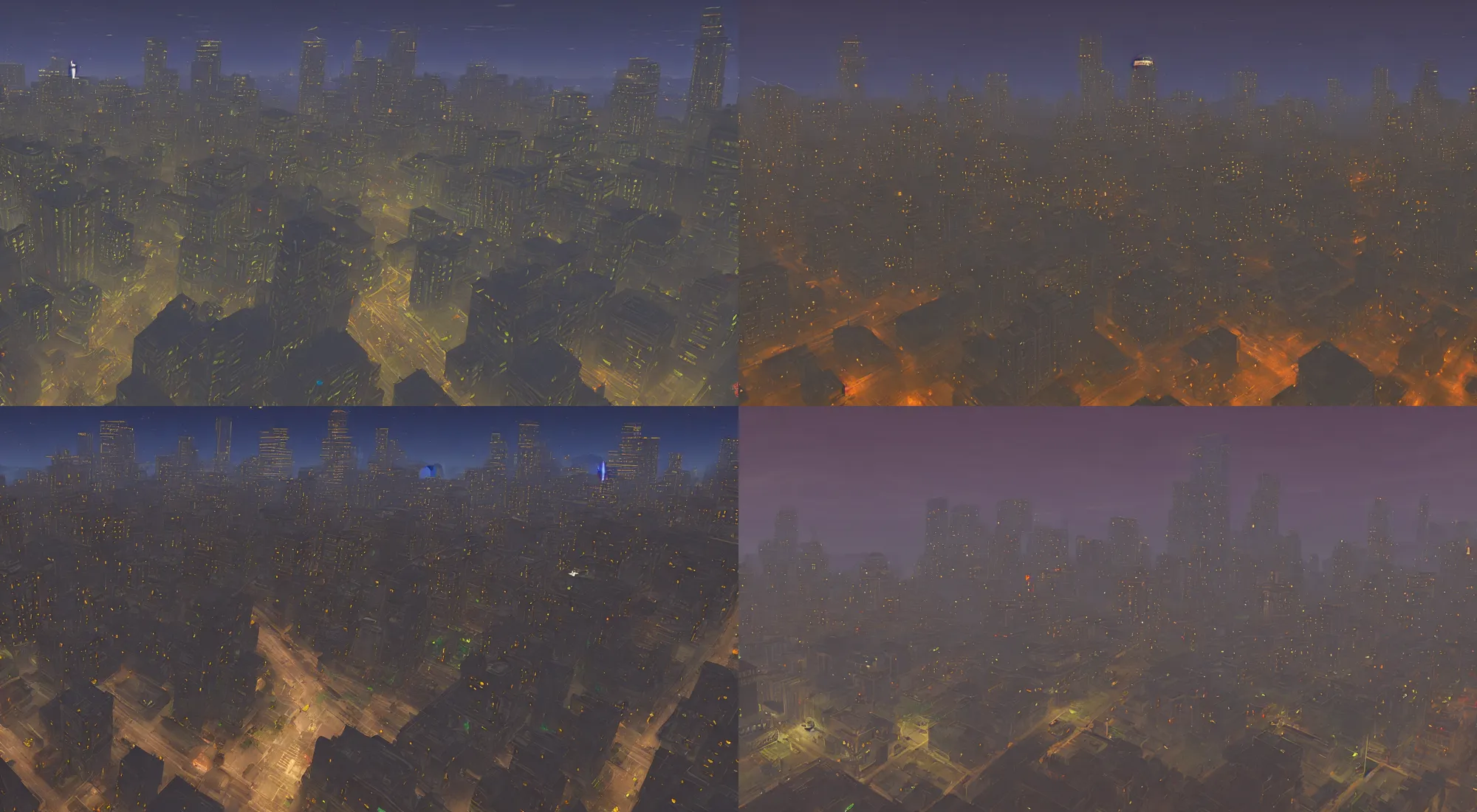 Prompt: downtown Seattle at night, in the style of BOTW, nostalgic, slight grey fog, atmospheric, highly-detailed