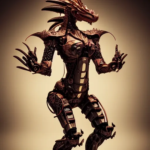 Prompt: bust of a beautiful anthropomorphic robotic female dragon, with smooth and streamlined armor, standing and posing elegantly, well detailed dragon head with LED eyes and a maw, sharp and dangerous sleek design, two arms, two legs, long tail, beautiful digital art, artstation, DeviantArt, FurAffinity, professional, octane render, sunset lighting