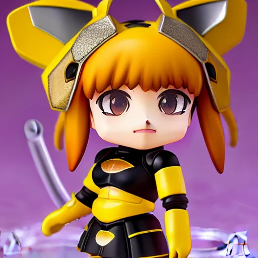 Image similar to closeup painting of cute bee nendoroid with themed armor, portrait, hyperdetailed, artstation, cgsociety, 8 k, by tangerine dream