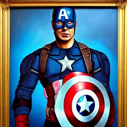 Image similar to Bod Ross, Captain America, painting, portrait