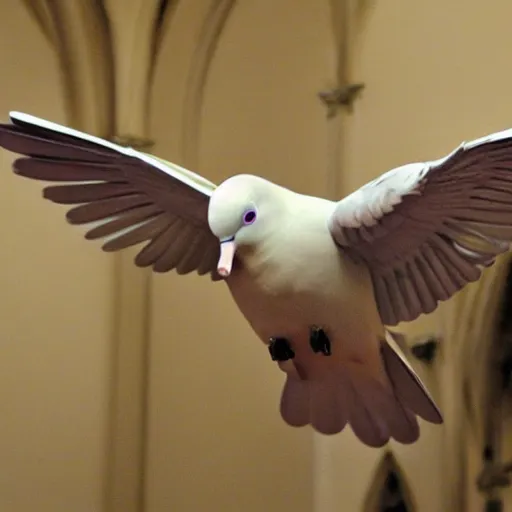 Image similar to a godlike dove in a church