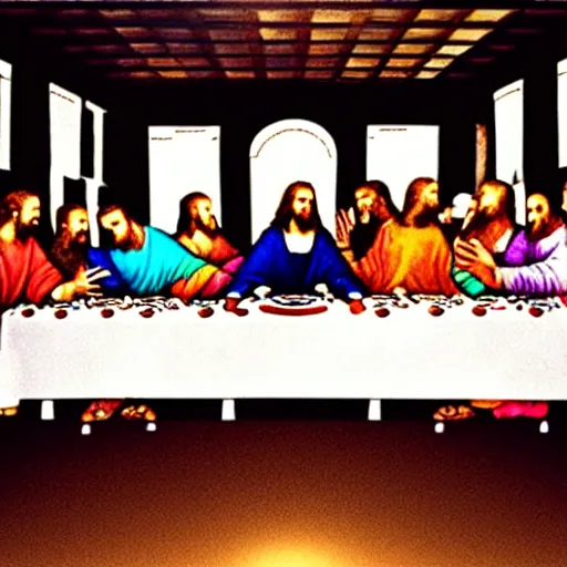 Image similar to the last supper on the dj decks