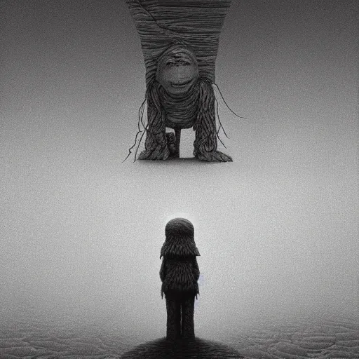 Image similar to Muppet life, dark place, 4k,HDR by zdzisław beksiński