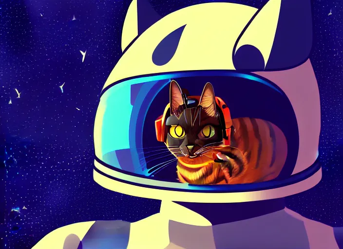 Prompt: digital art vector cat with space helmet scifi!!! detailed wallpaper trending on artstation