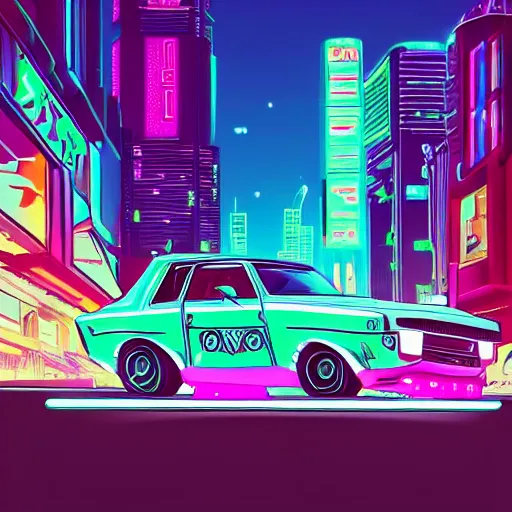 Image similar to a cyberpunk corgi in a futuristic city, flying cars, neon lights, synthwave, digital illustration