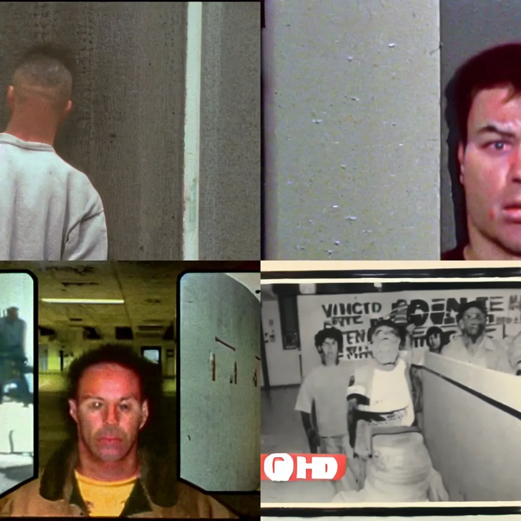 Prompt: found footage video of an escaped prisoner in 1990