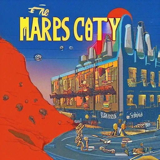 Prompt: the cover for a playstation 1 game titled'mars city blues'