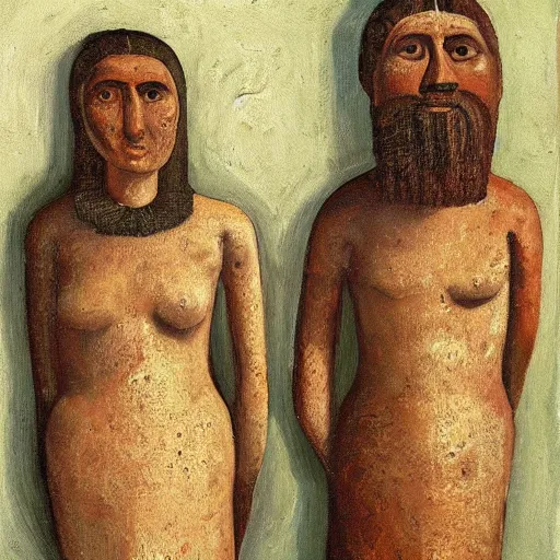 Image similar to a highly detailed oil painting of chalcolithic man and woman, ancient european, bell beaker people of the chalcolithic and early bronze age atlantic