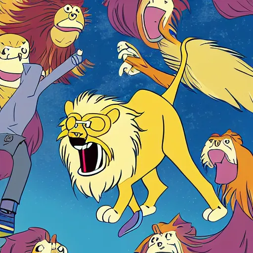 Prompt: A lion drawn, Transform style cartoon Adventure Time, sharp focus