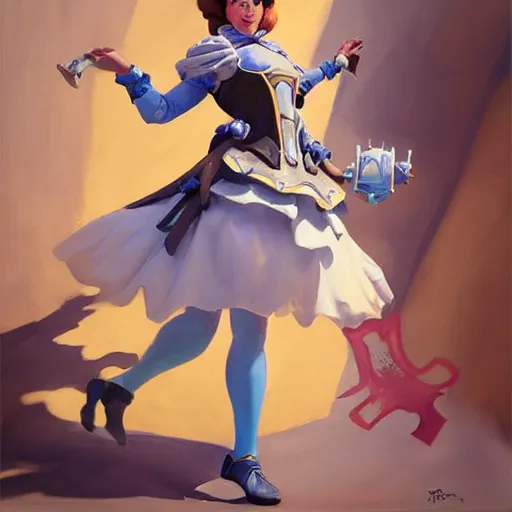 Image similar to greg manchess portrait painting of partially armored alice in wonderland as overwatch character, wacky, medium shot, asymmetrical, profile picture, organic painting, sunny day, matte painting, bold shapes, hard edges, street art, trending on artstation, by huang guangjian and gil elvgren and jesper ejsing