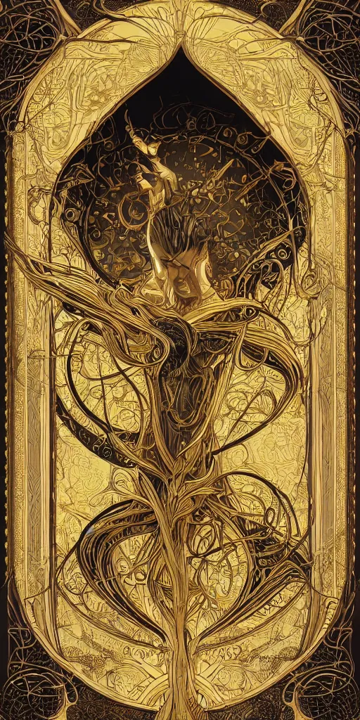 Prompt: an intricate art nouveau canvas frame, with golden entertwined edges and black center, highly detailed, artstation, concept art, matte, sharp focus,