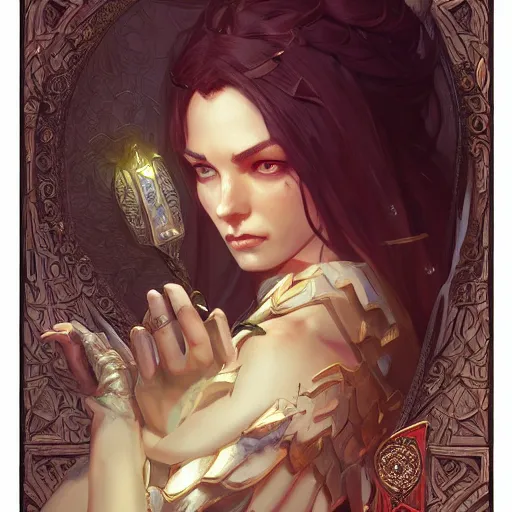 Image similar to D&D, fantasy, intricate, elegant, highly detailed, digital painting, artstation, concept art, matte, sharp focus, illustration, hearthstone, art by Artgerm and Greg Rutkowski and Alphonse Mucha