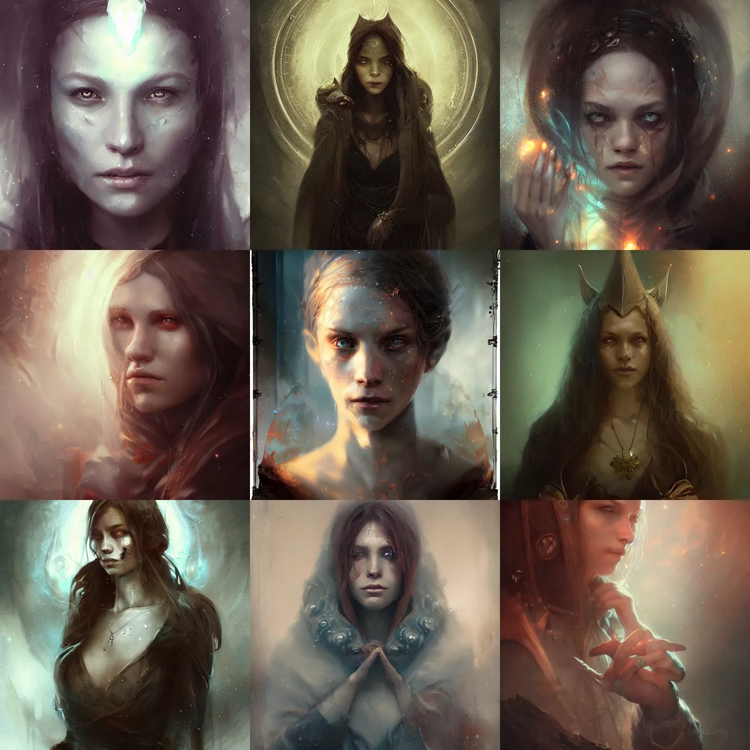 Prompt: portrait of a female wizard by bastien lecouffe deharme, masterful intricate artwork, excellent lighting, high detail 8 k