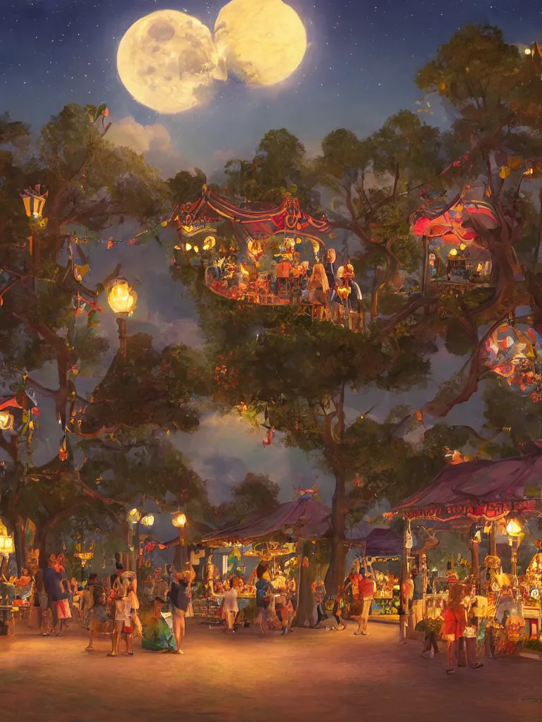 Prompt: summer fair under moonlight by disney concept artists, blunt borders, rule of thirds