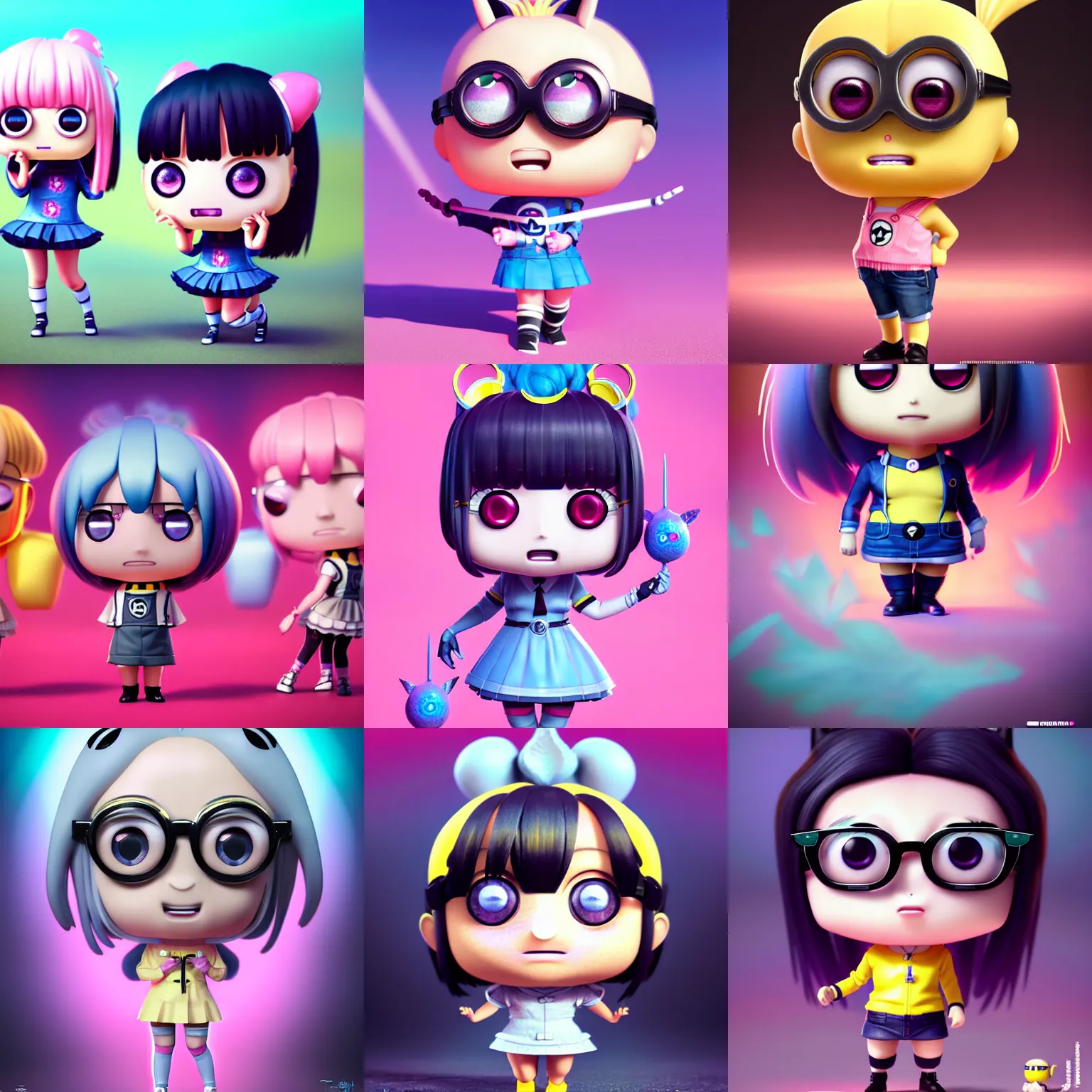 Prompt: super kawaii desu chibi minion funko pop, by tom bagshaw and ilya kuvshinov, rtx rendering, octane render 1 2 8 k, maya, extreme high intricate details by wlop, digital anime art by ross tran, medium shot, composition by sana takeda, dramatic lighting by greg rutkowski