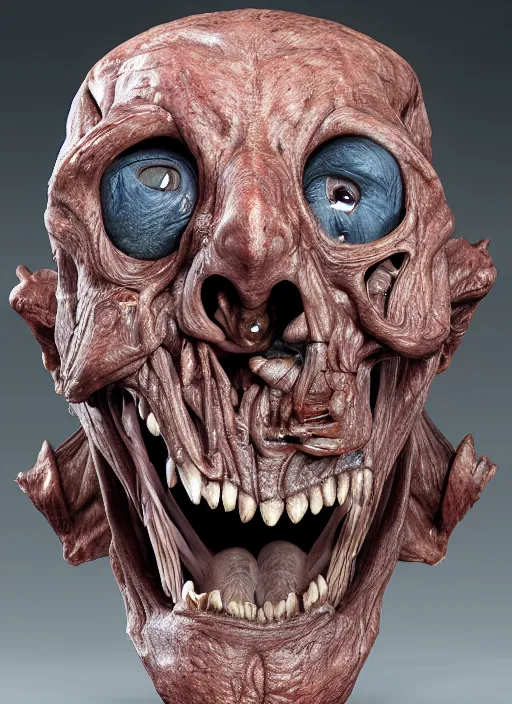 Image similar to monster anatomy face, dom qwek, john howe, anatomical, highly detailed sculpture, intricate detailed, ommatidia, 8 k, cinematic atmosphere, post - processing