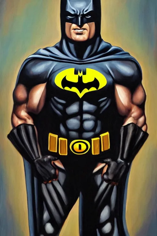 Image similar to A portrait painting of a muscular man wearing batman costume