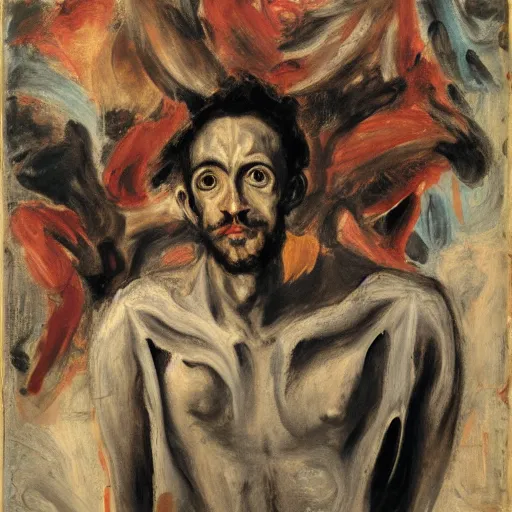 Image similar to El Greco, portrait of a demon, Cecily Brown