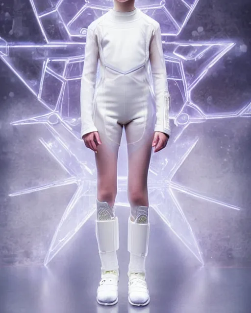 Prompt: full body shot of raffey cassidy dressed in futuristic cyberpunk clothing, hogwarts, d & d, soft diffused light, bjork aesthetic, translucent, by rineke dijkstra and artgerm, intricate details, highly detailed, masterpiece, 8 5 mm