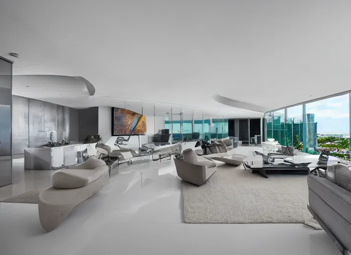 Prompt: 8 k photograph of stunning 2 0 2 2 miami modern living room, award winning design, designed by michael wolk + beatriz pascuali