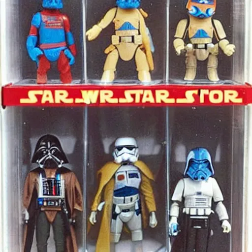 Image similar to star wars action figures, vintage, 1980s