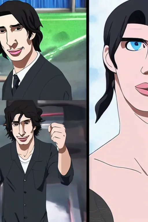 Image similar to adam driver as an anime character, film quality