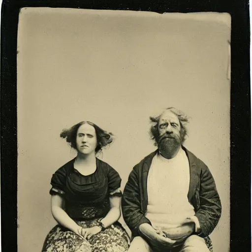 Prompt: the simpsons, tintype photo of homer and marge by julia margaret cameron 1 8 8 0 s, realistic, body shot, sharp focus, 8 k high definition, insanely detailed, intricate, elegant