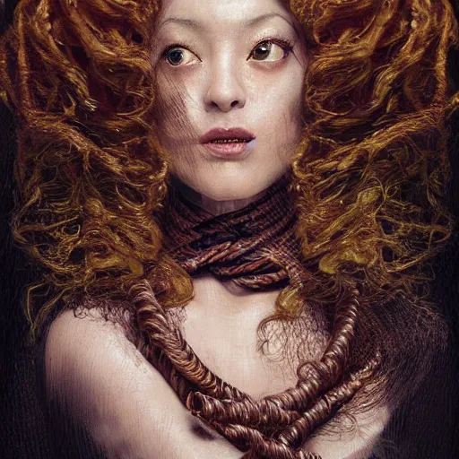 Image similar to portrait of a Shibari rope wrapped face and neck, headshot, insanely nice professional hair style, dramatic hair color, digital painting, of a old 18th century, Royal Emperor, amber jewels, baroque, ornate clothing, scifi, realistic, hyperdetailed, chiaroscuro, concept art, art by Franz Hals and Jon Foster and Ayami Kojima and Amano and Karol Bak,