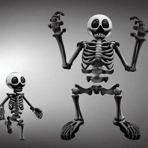 Prompt: A skeleton in the game Super Mario 64, vray