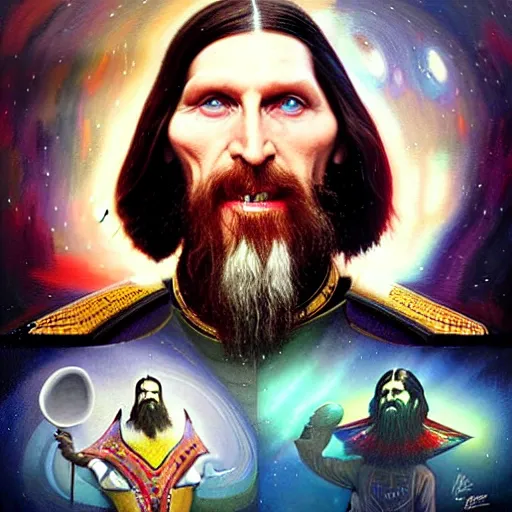 Prompt: exquisite _ imaginative _ extraterrestrial rasputin _ colourful _ movie _ art _ by _ lucusfilm _ weta _ studio _ tom _ bagshaw _ james _ jean _ fran