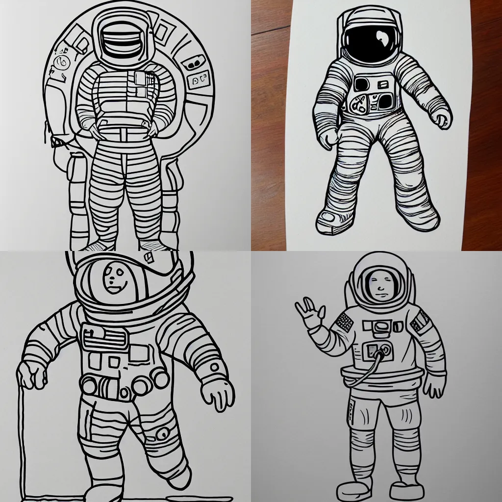 Prompt: astronaut, one outline hand drawn by a child